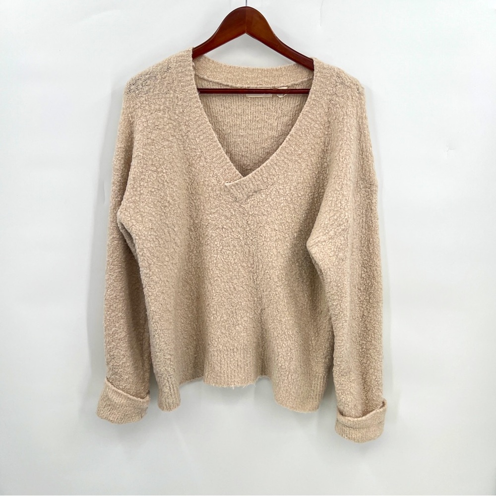 Anthropologie Cozy V-Neck Bouclé Sweater in Beige